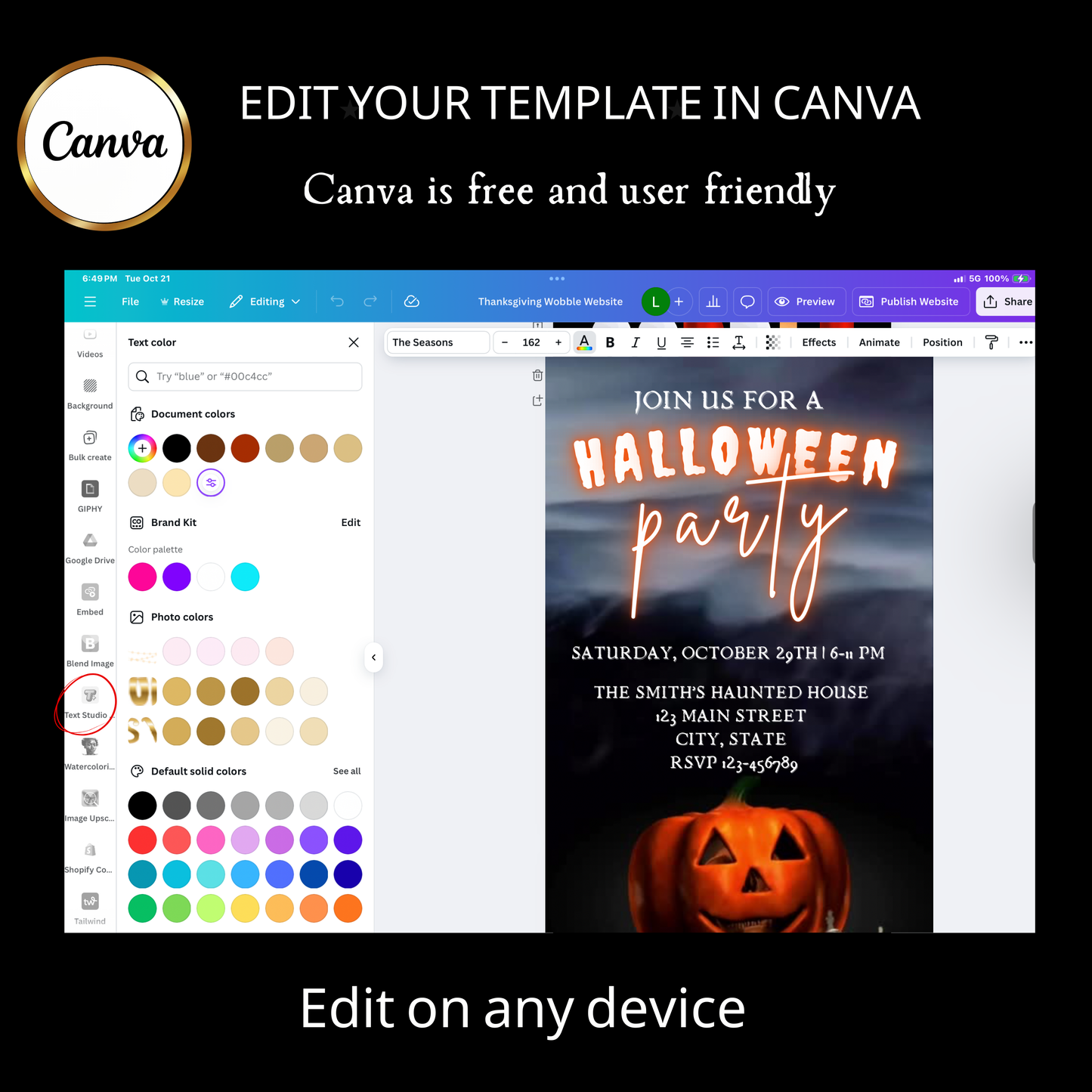 Halloween Video Invitation | Animated Halloween Digital Evite | Editable Canva Invite Template