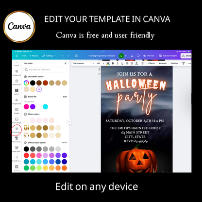 Halloween Video Invitation | Animated Halloween Digital Evite | Editable Canva Invite Template