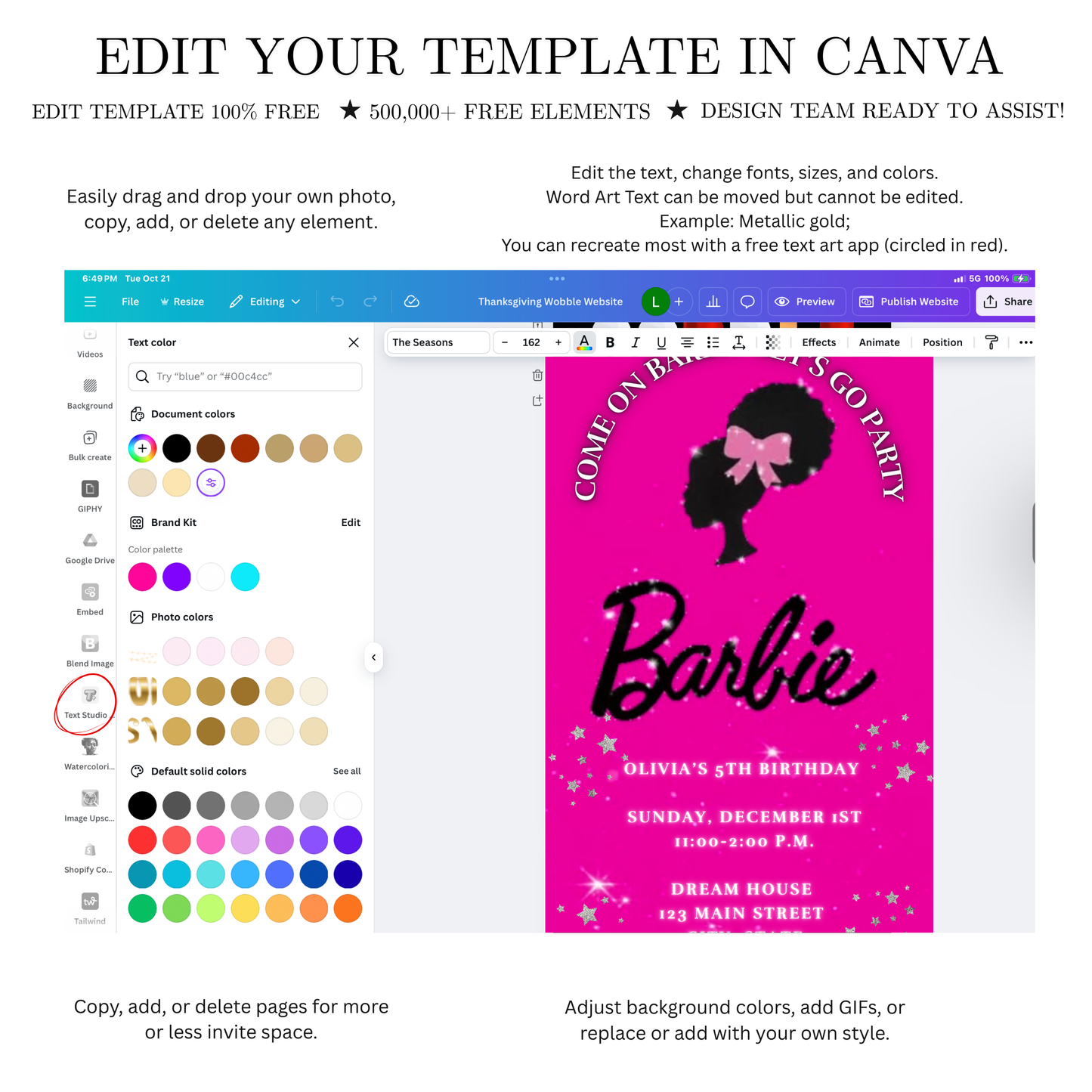 Editable Barbie Video Invitation | Animated Pink Barbie Digital Evite | Editable Canva Invite Template