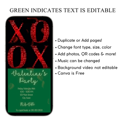 Valentines Day Party Video Invitation | Digital Galentines Day Invite | Editable Canva Evite Template