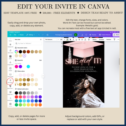 Graduation Party Video Invitation | Digital Graduation Invite for Her | Editable Online RSVP Evite Canva Template