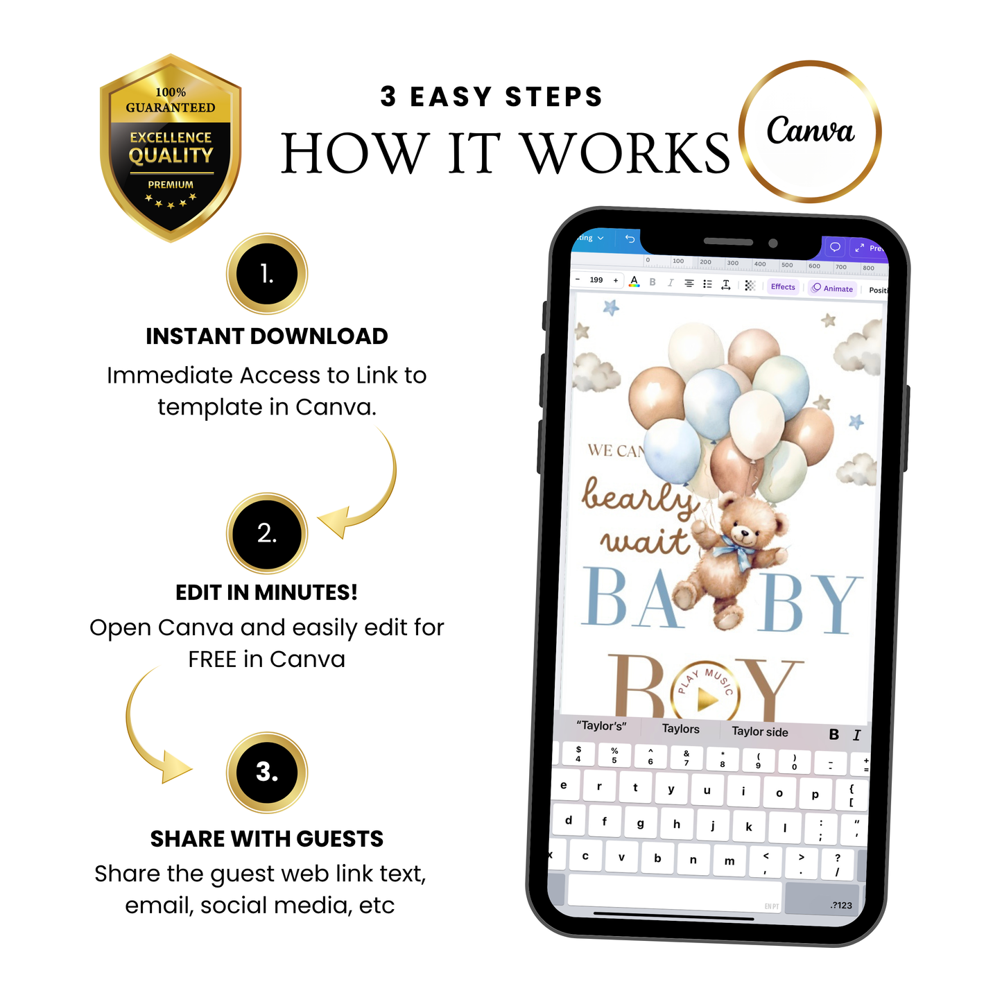 Bearly Wait Baby Shower Baby Shower Website Invite | Webpage with Music and RSVP | Baby Shower Canva Website Template