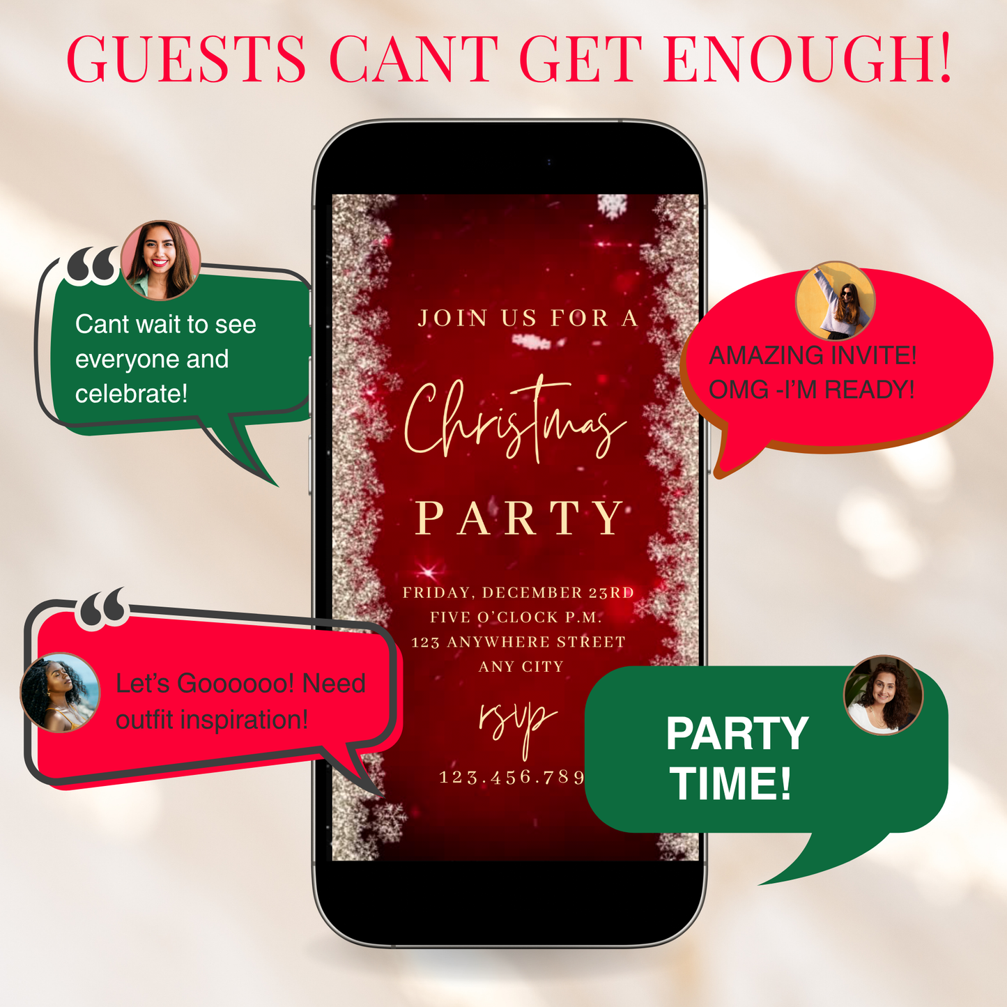 Editable Snowflake Video Invitation Template | Mobile Animated Christmas Invite | Canva Evite Download – Hostessy