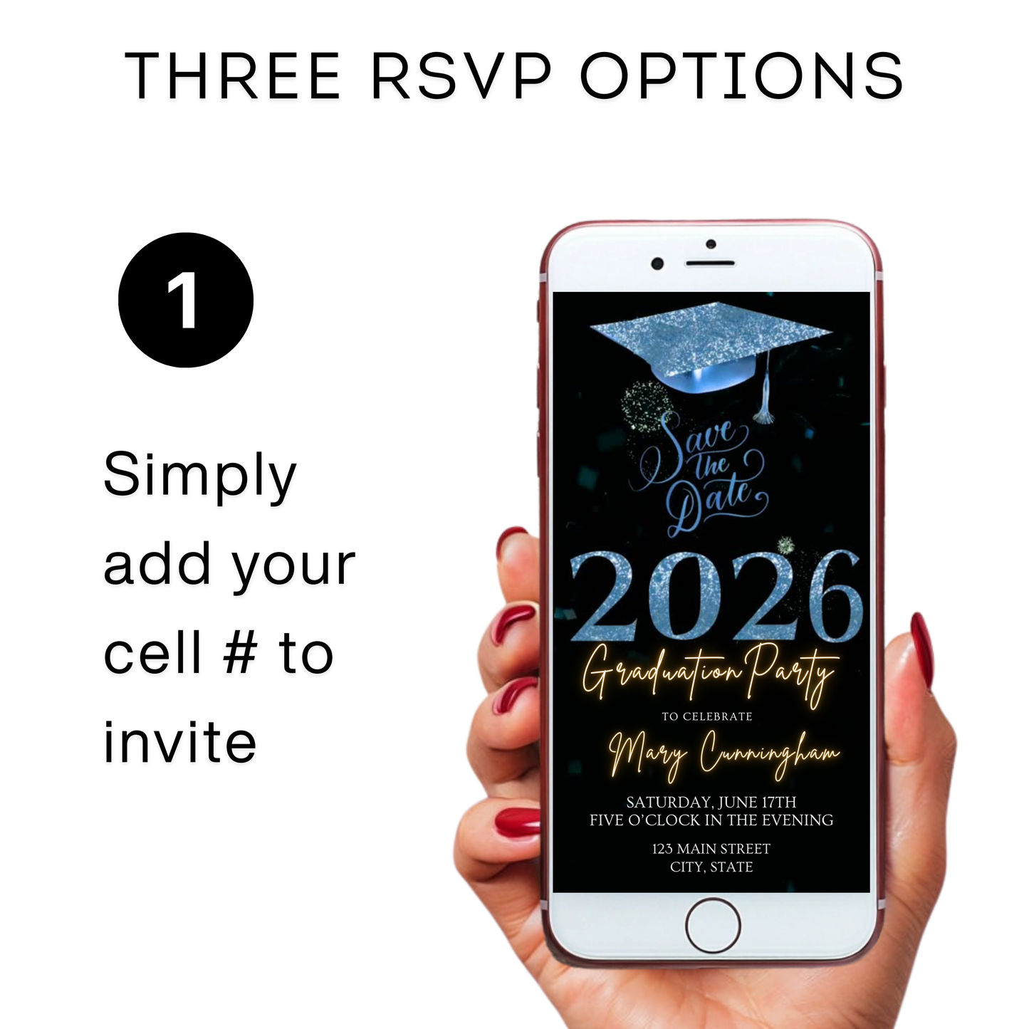 Blue Graduation Party Video Invitation | Class of 2026 Photo Invite | Editable Online RSVP Evite Canva Template