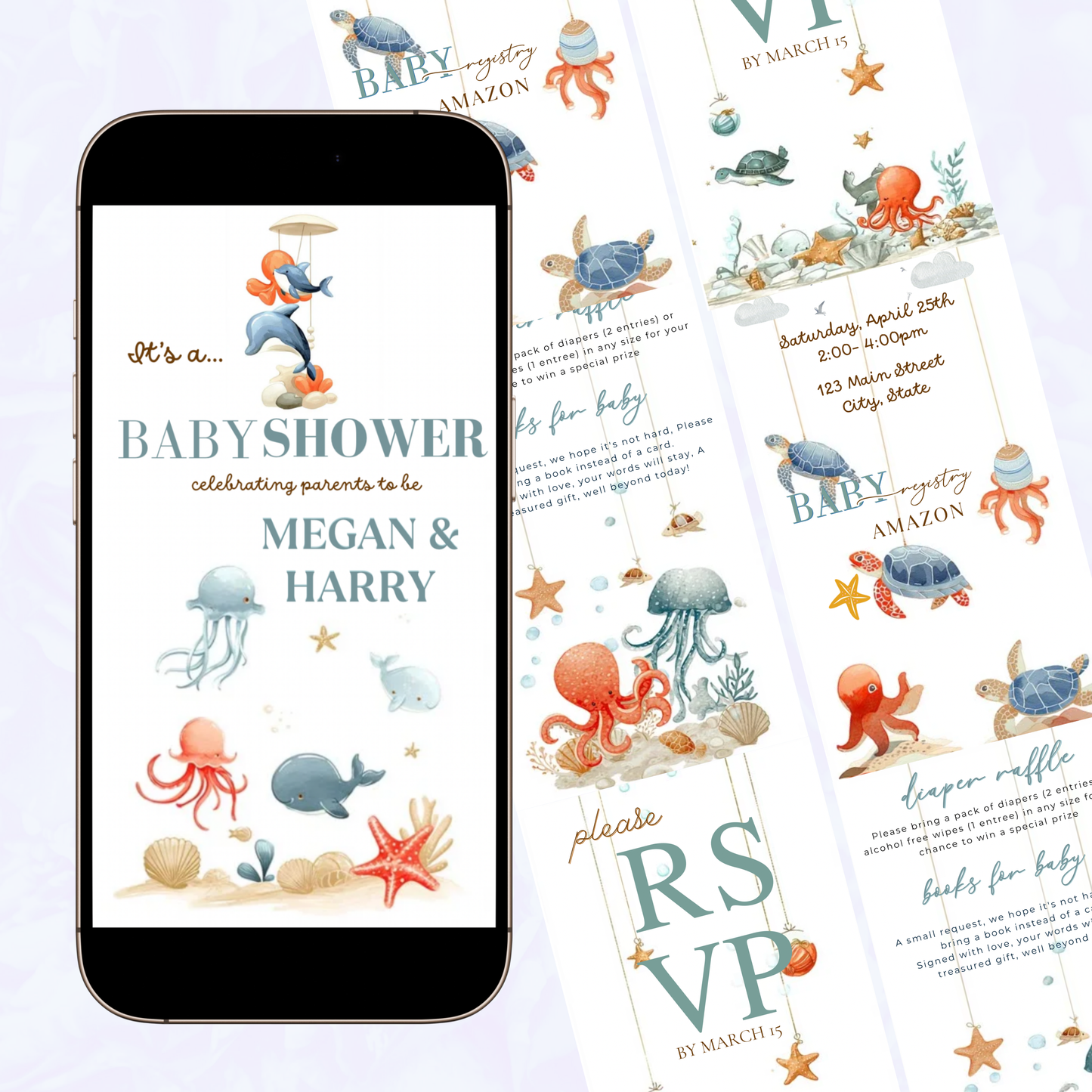 Under the Sea Baby Shower Video Invite with RSVP | Ocean Animal Canva Template Invite