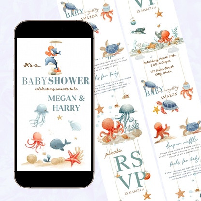 Under the Sea Baby Shower Video Invite with RSVP | Ocean Animal Canva Template Invite
