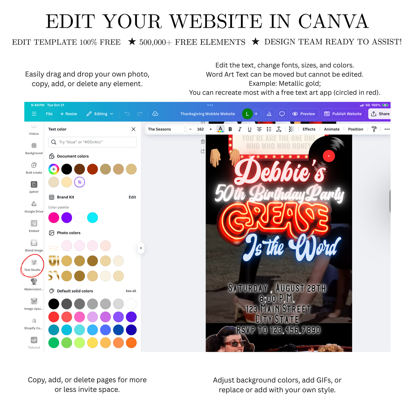 Grease Video Invitation | Digital Rockabilly 1950s Invitation | Editable Canva Evite Template