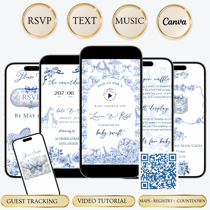 Toile de Jouy Safari Baby Shower Website Invitation Template | Editable Canva RSVP Website