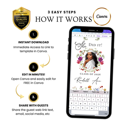 Wildflower Graduation Party Video Invitation | Spring Floral Graduation Invite for Her | Editable Online RSVP Evite Canva Template