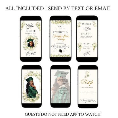 Graduation Party Video Invitation | Spring Floral Graduation Invite for Her | Editable Online RSVP Evite Canva Template