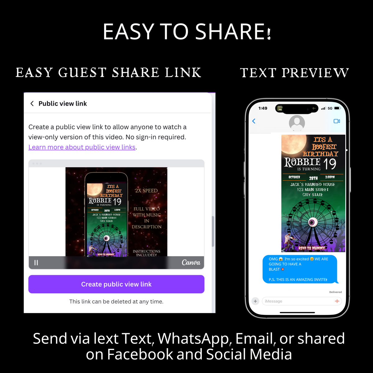 Halloween Video Invitation, Hallow Fest Animated Invite, Editable Halloween Party Mobile Evite