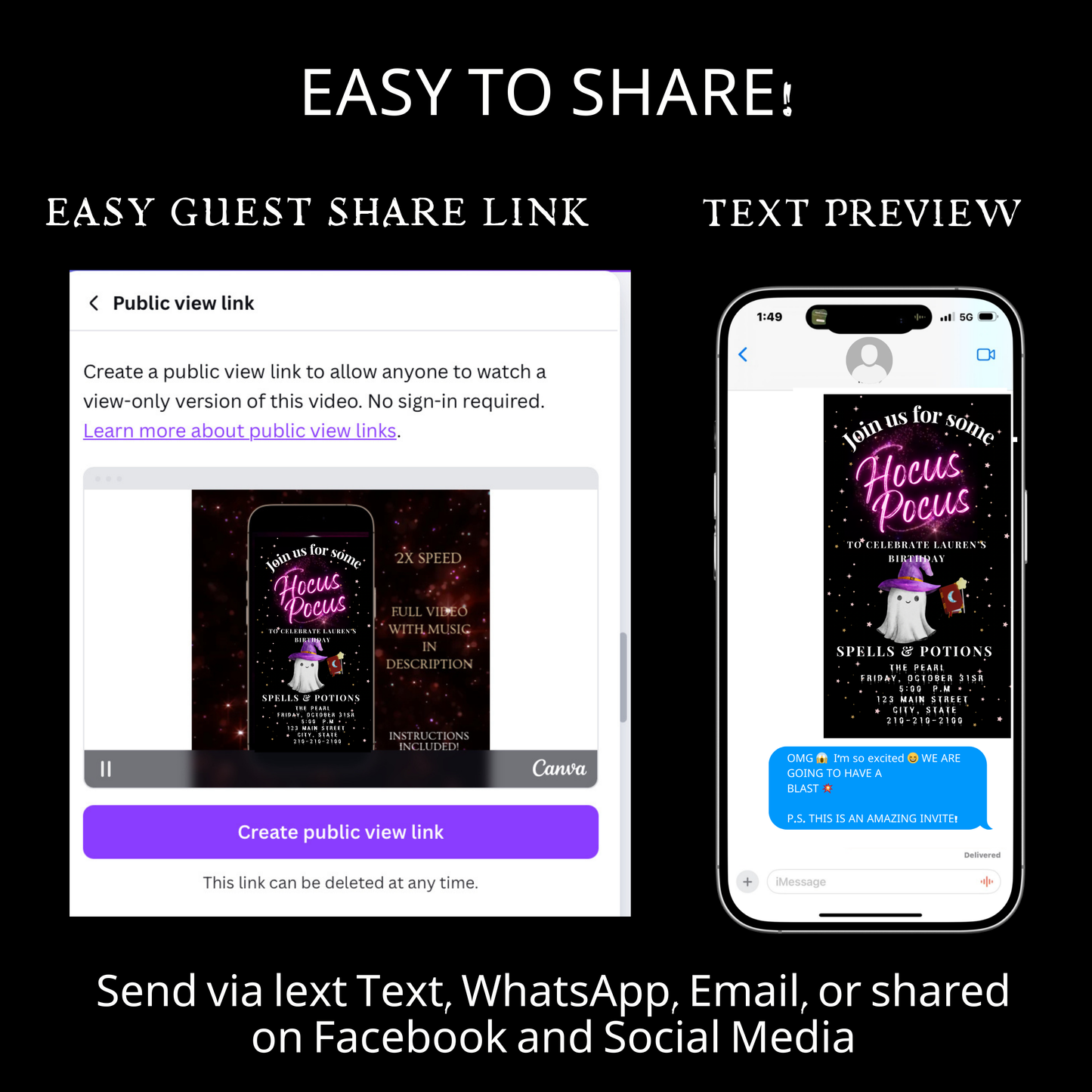 Halloween Video Invitation | Animated Halloween Digital Evite | Editable Canva Invite Template