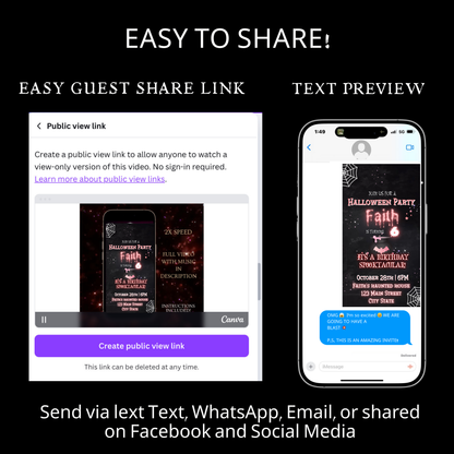 Halloween Video Invitation, Pink Ghost Boo Animated Invite, Editable Halloween Party Mobile Evite