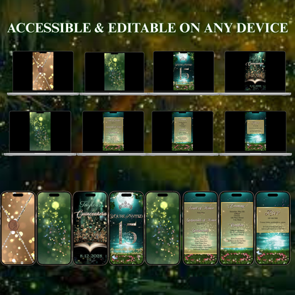 Enchanted Forest Quinceanera Video Invitation Princess and the frog Animated Invite Editable Canva Template Invite