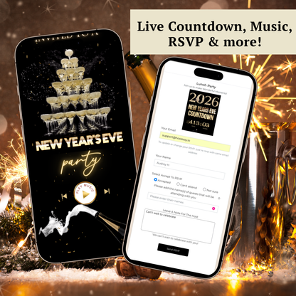 New Year’s Eve Party Website Invitation | NYE Party RSVP Website | Canva Website Template