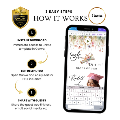 2026 Graduation Website Invitation | Spring Floral Canva Website RSVP Template with Music | Spring Floral for her