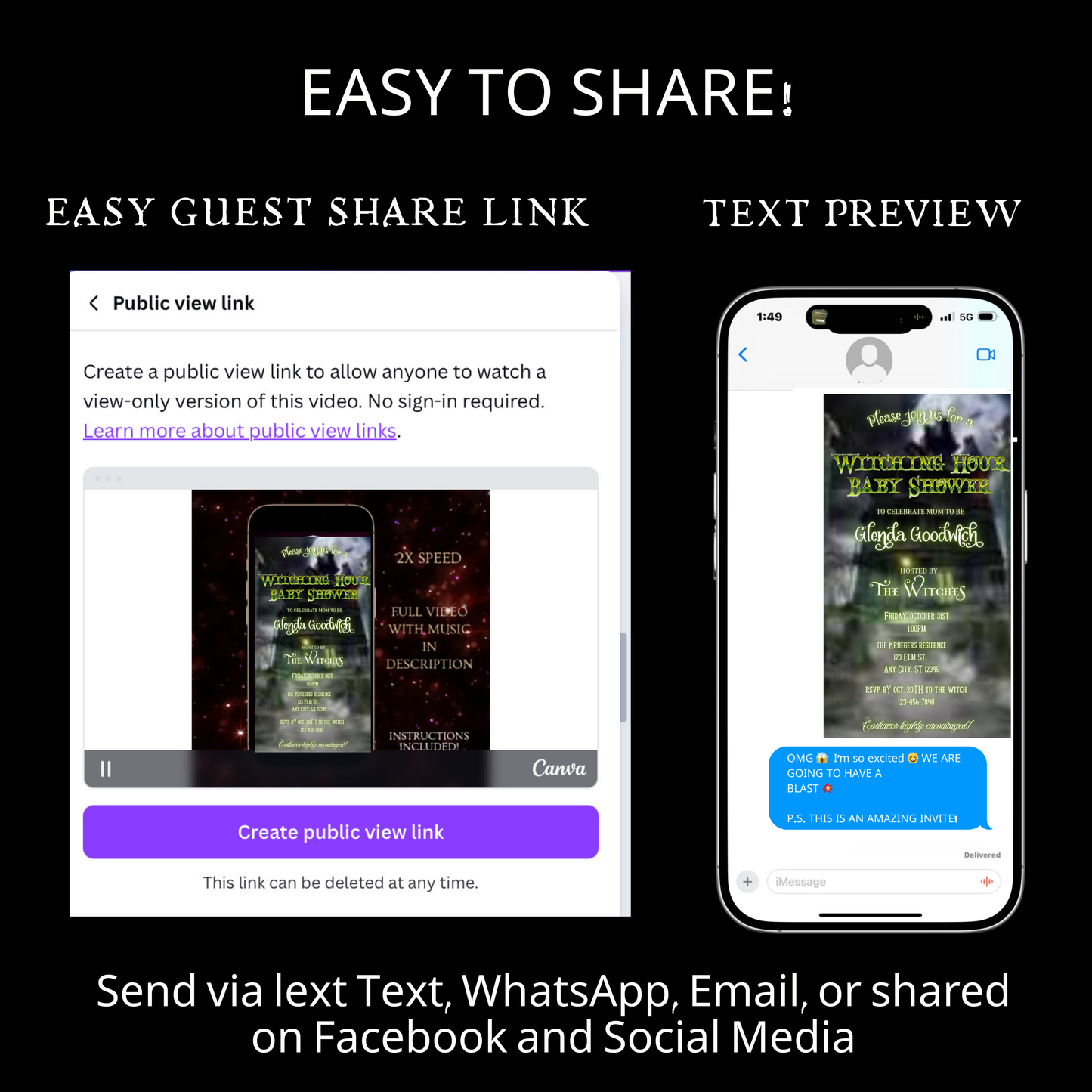 Halloween-Videoeinladung, animierte Einladung zur Babyparty, bearbeitbare mobile Einladung zur Halloween-Party