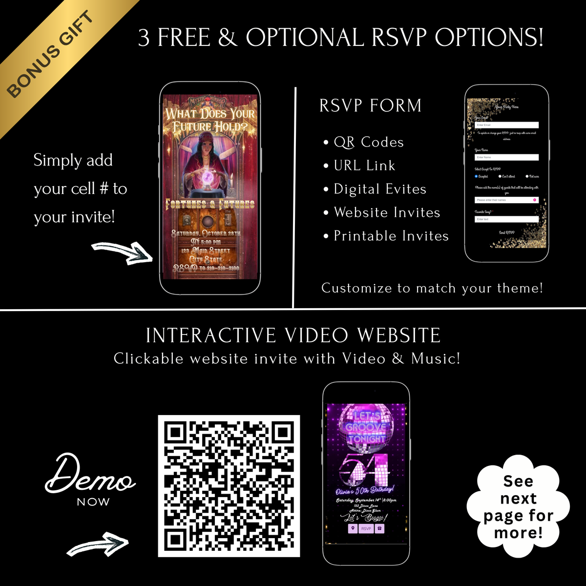 Halloween Video Invitation, Tarot Fortune Teller Animated Invite, Editable Halloween Party Mobile Evite