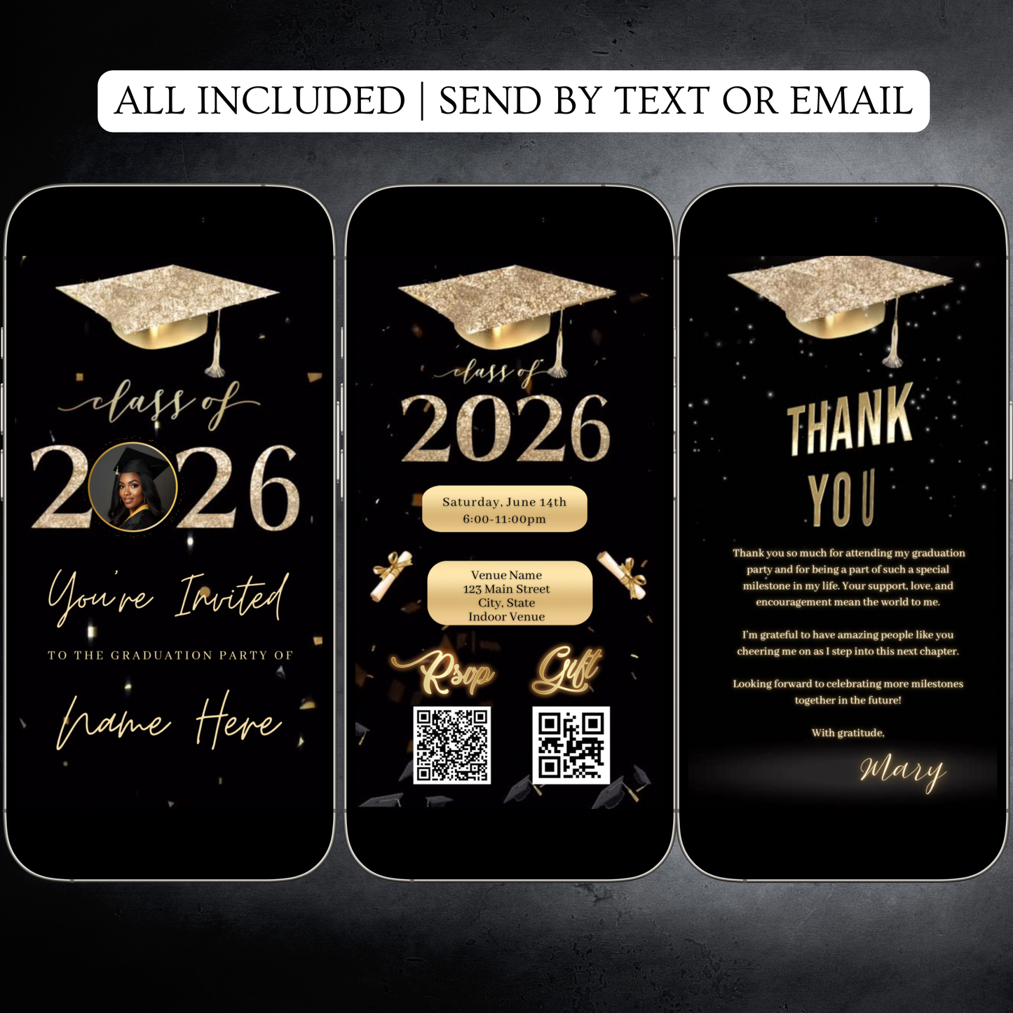 2026 Graduation Party Video Invitation | Digital Graduation Invite | Editable Online Canva Template