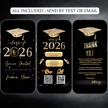 2026 Graduation Party Video Invitation | Digital Graduation Invite | Editable Online Canva Template