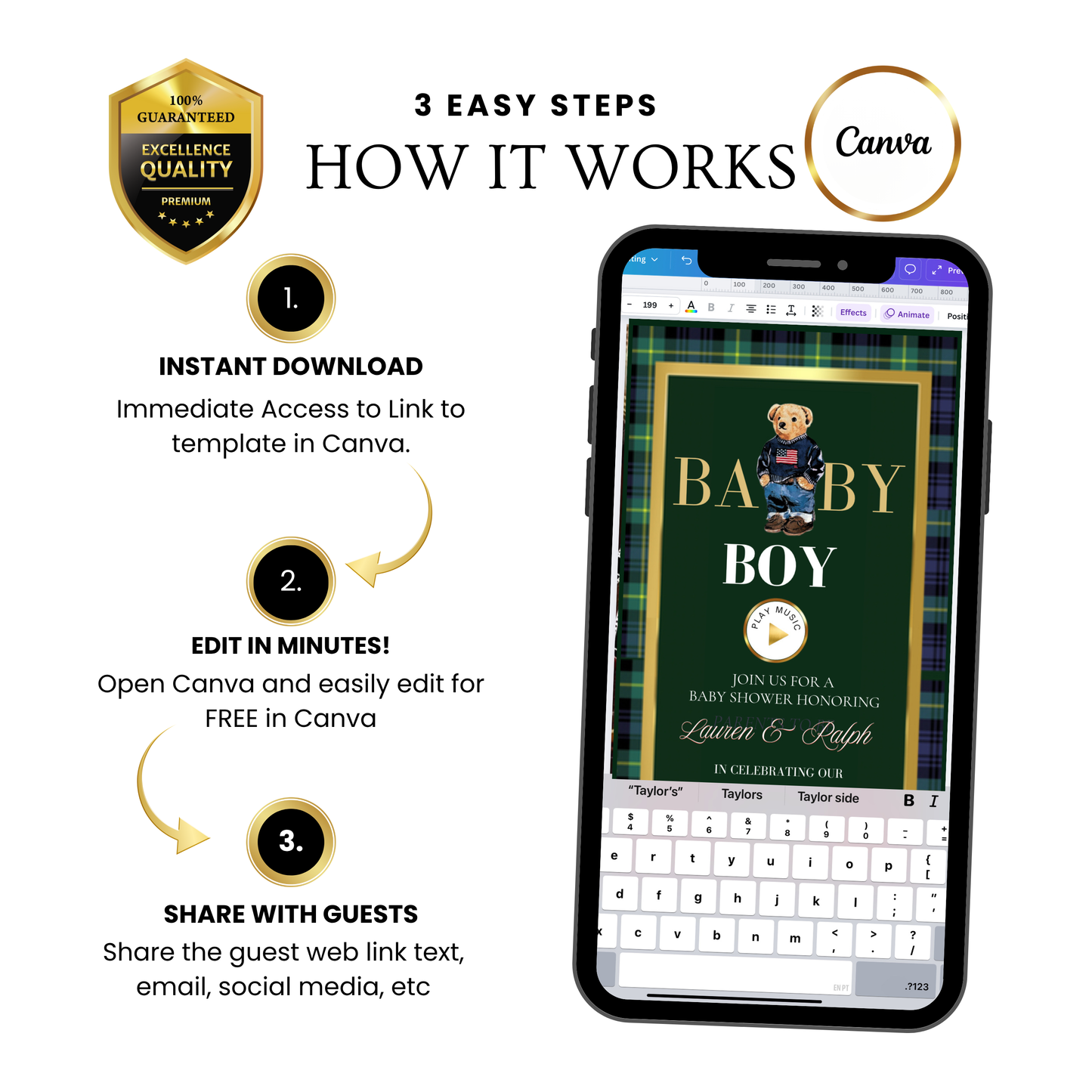 Polo Bear Ralph Lauren Baby Shower Website Invite | Animated Bearly Wait Baby Shower Invite with Rsvp tracking