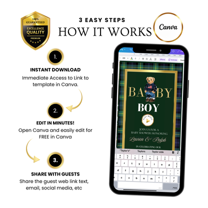 Polo Bear Ralph Lauren Baby Shower Website Invite | Animated Bearly Wait Baby Shower Invite with Rsvp tracking