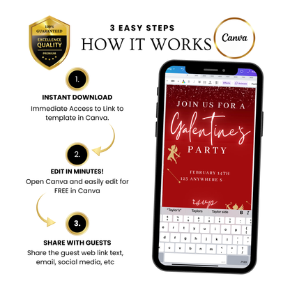 Valentines Day Party Video Invitation | Digital Galentines Day Animated Invite | Editable Canva Evite Template