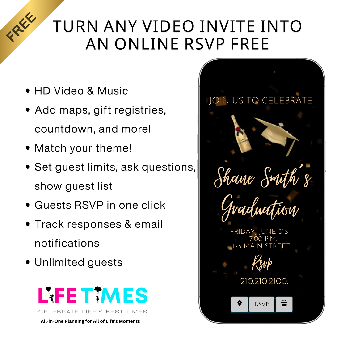 Graduation Video Invitation | Class of 2026 Animated Invite | Editable Canva Template