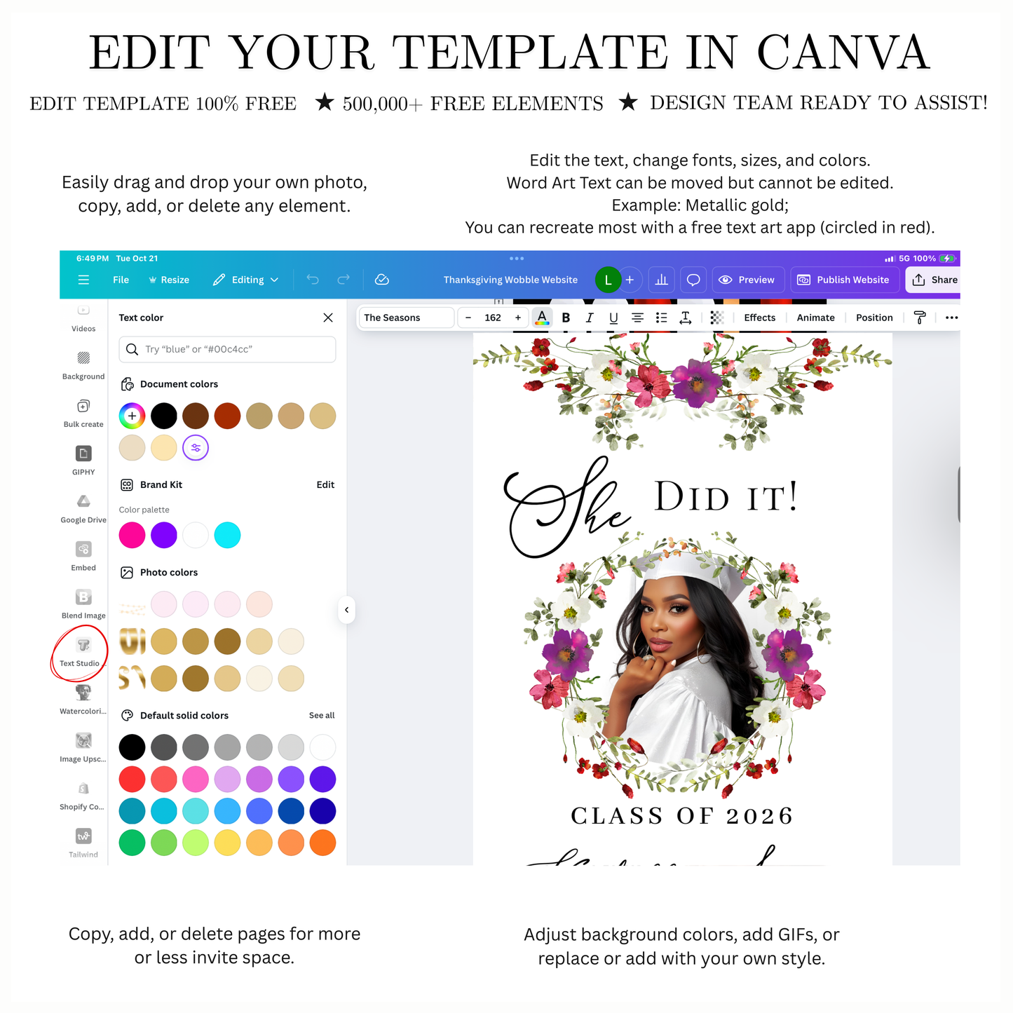 Wildflower Graduation Party Video Invitation | Spring Floral Graduation Invite for Her | Editable Online RSVP Evite Canva Template