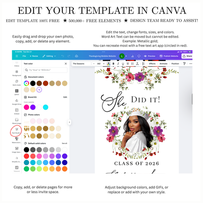 Wildflower Graduation Party Video Invitation | Spring Floral Graduation Invite for Her | Editable Online RSVP Evite Canva Template