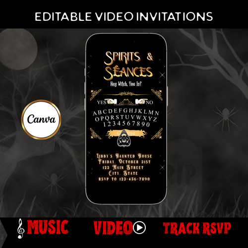 Halloween Video Invitation, Ouija Board Animated Invite, Editable Halloween Party Mobile Evite