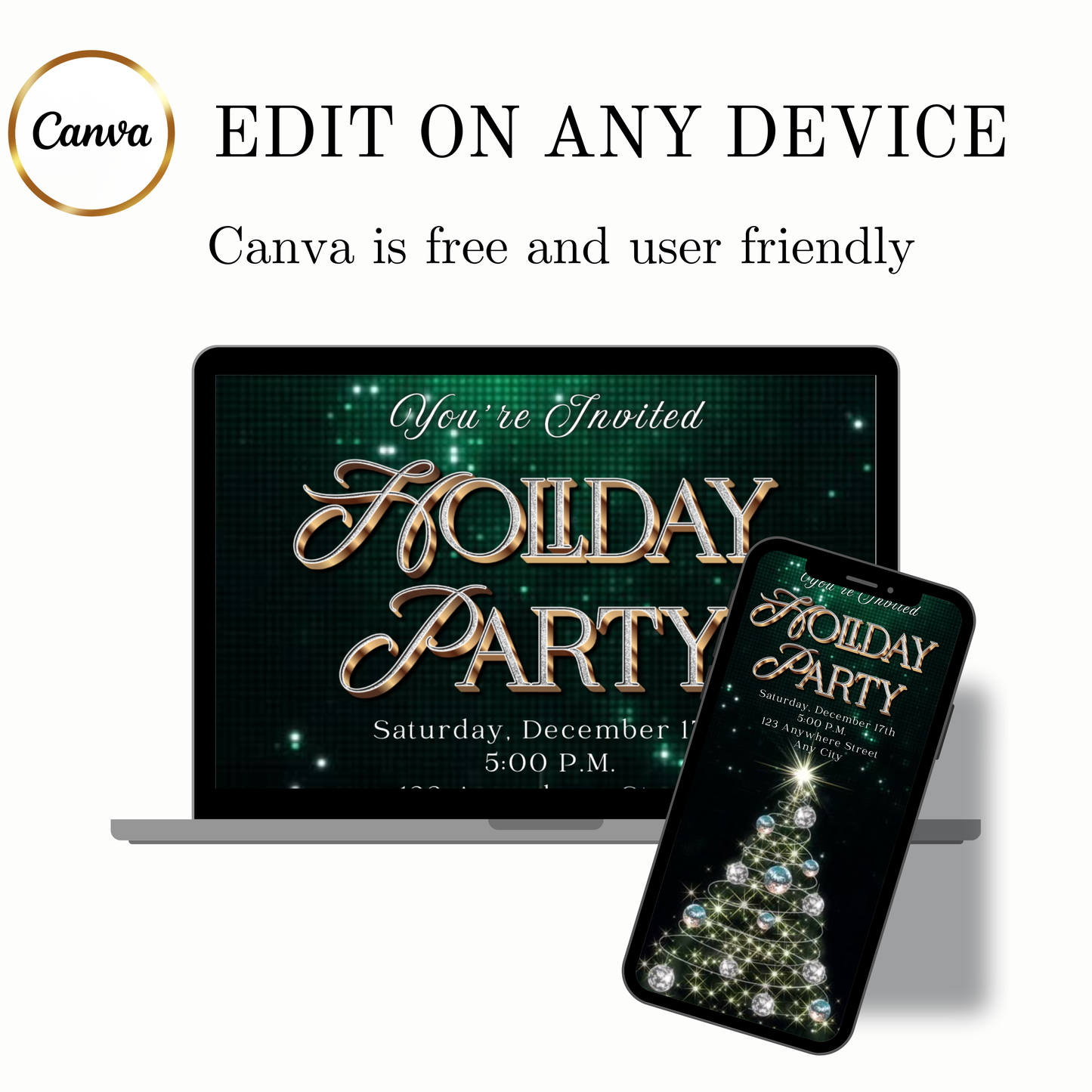 Holiday Party Video Invitation | Editable Canva Christmas Evite with Music