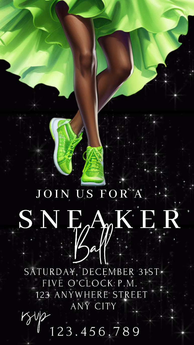 Green Sneaker Ball Invitation, Sneaker Ball Invitation