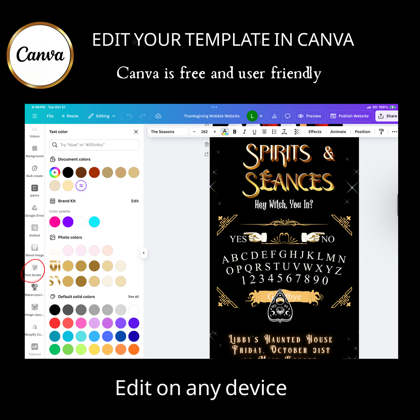 Halloween Video Invitation, Ouija Board Animated Invite, Editable Halloween Party Mobile Evite
