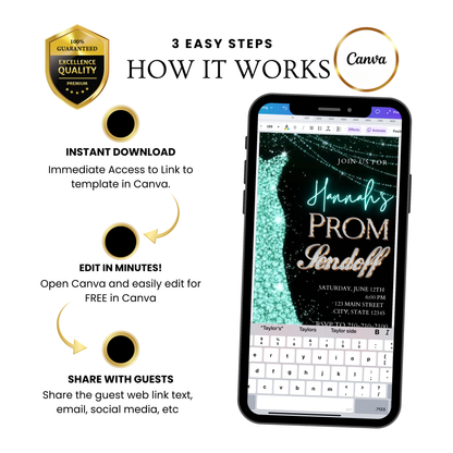 Turquoise Prom Send Off Video Invitation – Editable Canva Animated Invite