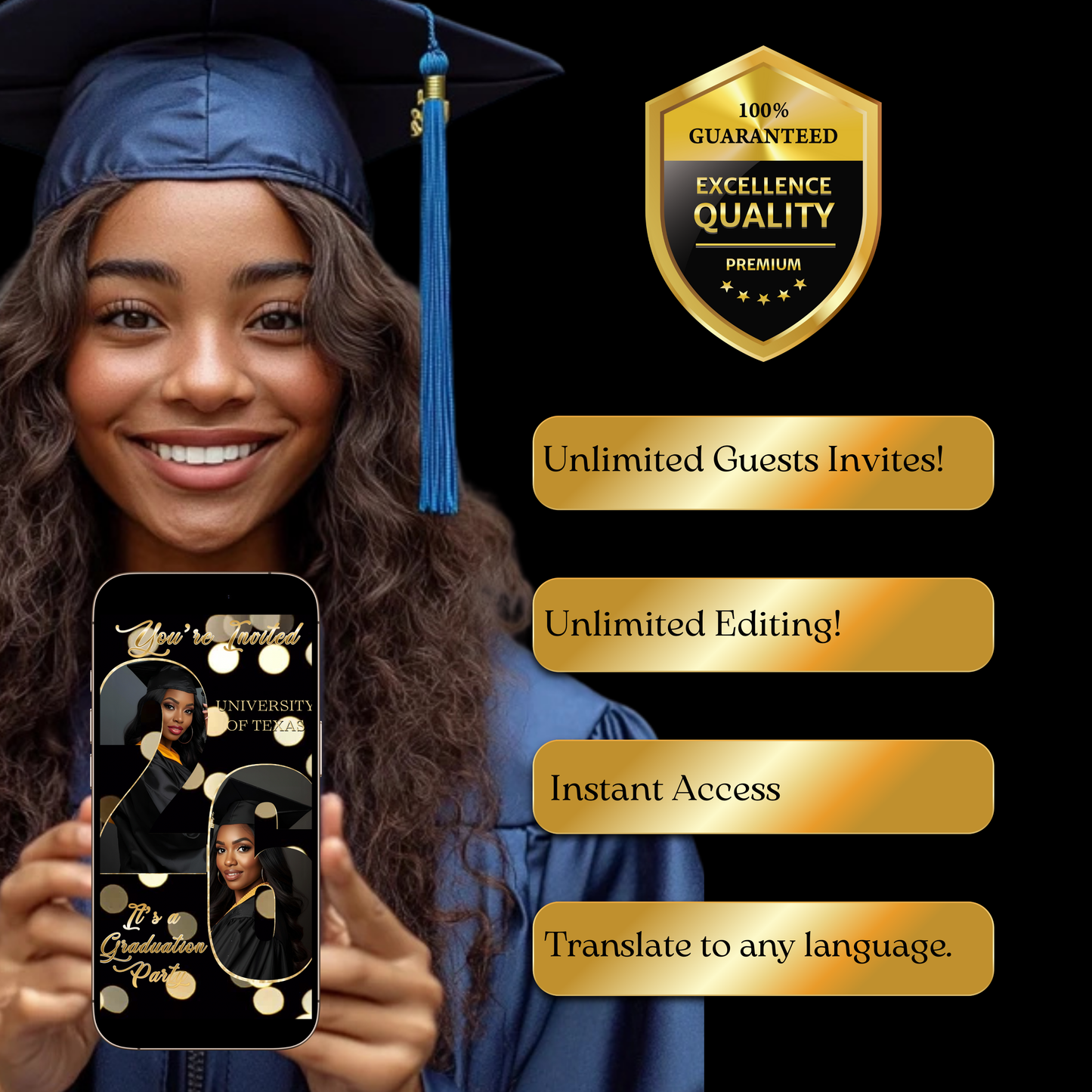 Graduation Party Video Invitation | Class of 2026 Photo Invite | Editable Online RSVP Evite Canva Template