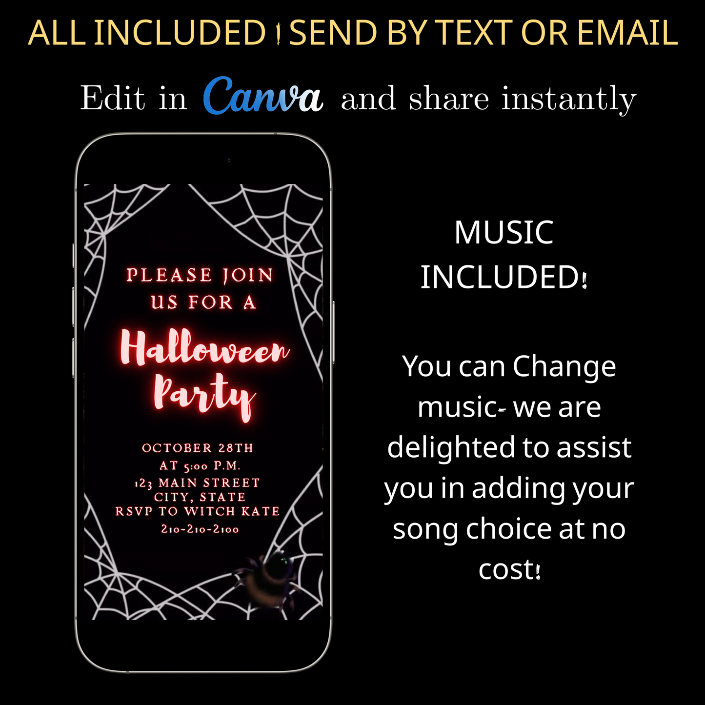 Halloween-Videoeinladung, animierte Einladung im Spinnennetz-Stil