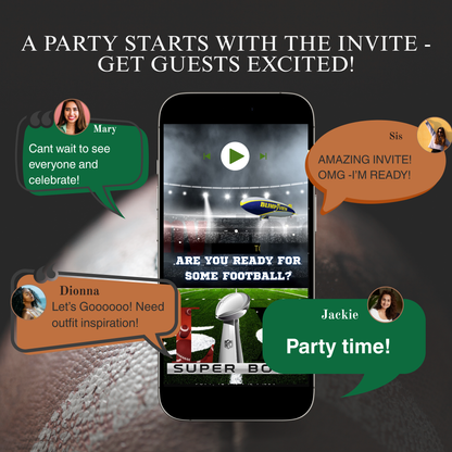 Super Bowl LX Video Invitation and RSVP Website | Game Day Party Invite | Digital Football Invite | Editable Online Template