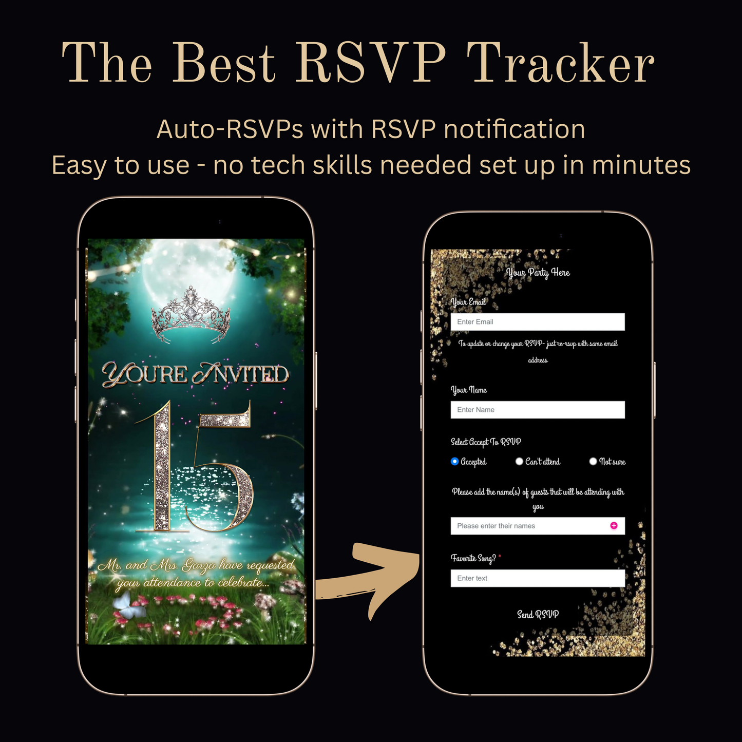 Quinceañera Video Invitation | Enchanted Forest Video Invite | Green Sweet 16 Evite | Editable Canva Template