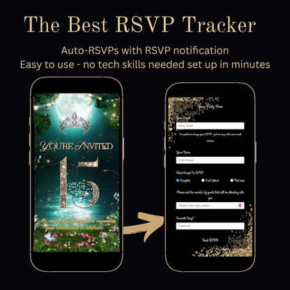 Quinceañera Video Invitation | Enchanted Forest Video Invite | Green Sweet 16 Evite | Editable Canva Template
