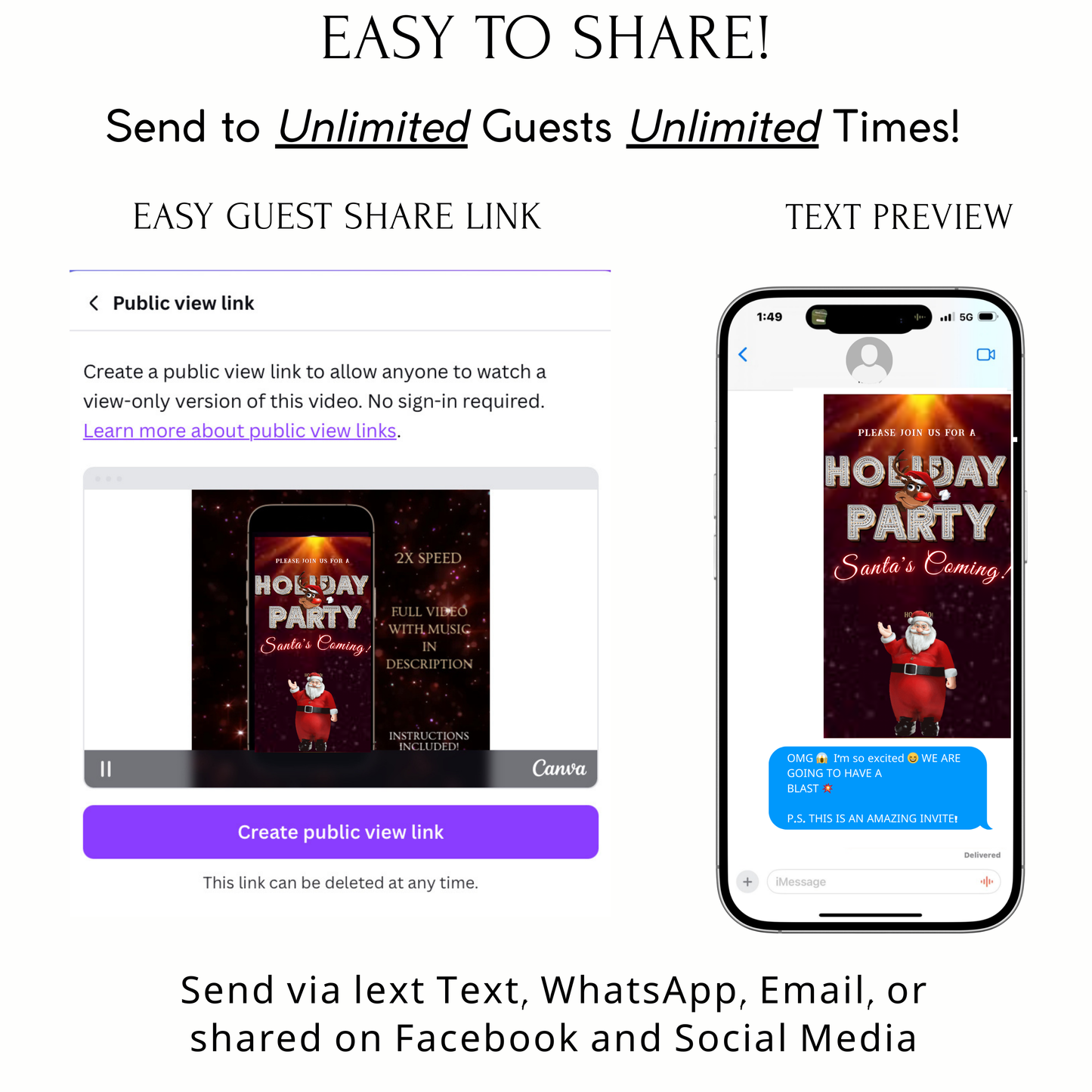 Editable Christmas Video Invitation | Animated Santa Digital Evite | Editable Canva Invite Template
