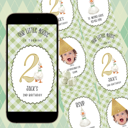 Videoeinladung „Blaue Gans“ | Digitale Einladung zum 1. Geburtstag für Jungen | Online-Vorlage zum Bearbeiten