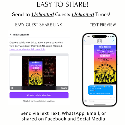 Bearbeitbare Coachella-Videoeinladung | Animierte Geburtstagseinladung für mobile Musikfestivals | Canva-Videoeinladungsvorlage