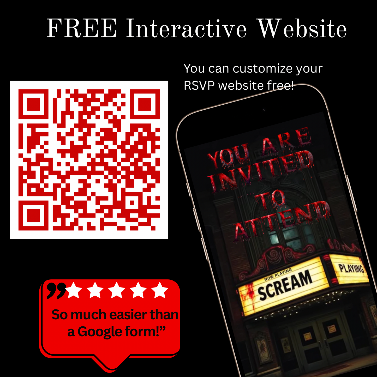 Horror Movie Theater Halloween Costume Party Video Invitation – Editable Canva Animated Invite