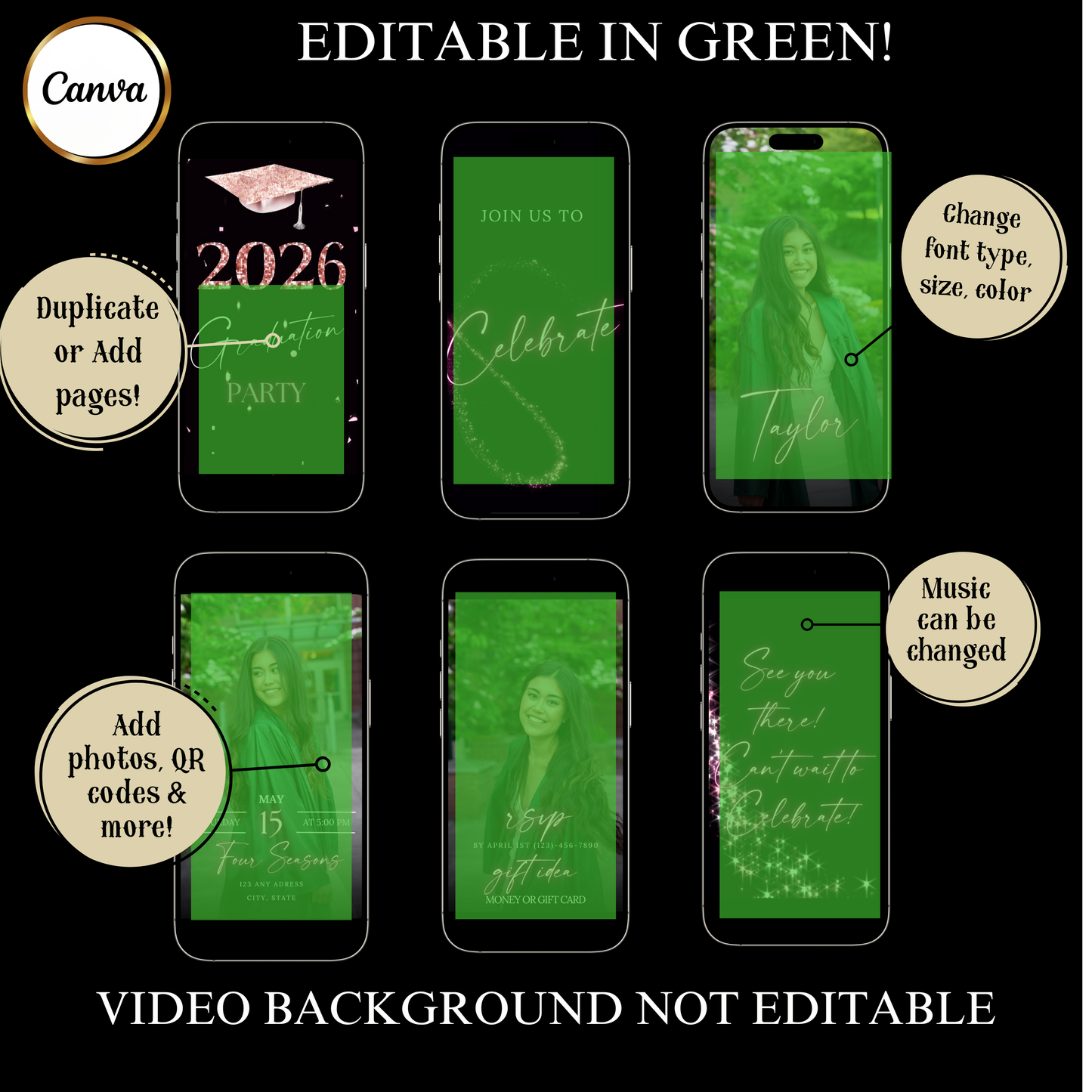 2026 Graduation Video Invitation | Pink Animated Graduation Invite | Editable Canva Template