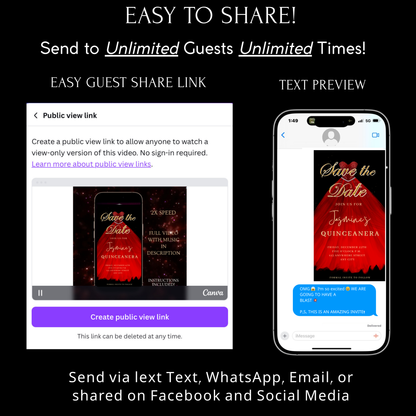 Red Quinceanera Video Invite | Sweet 15 16 Quince RSVP Tracker | Editable Canva Evite Template