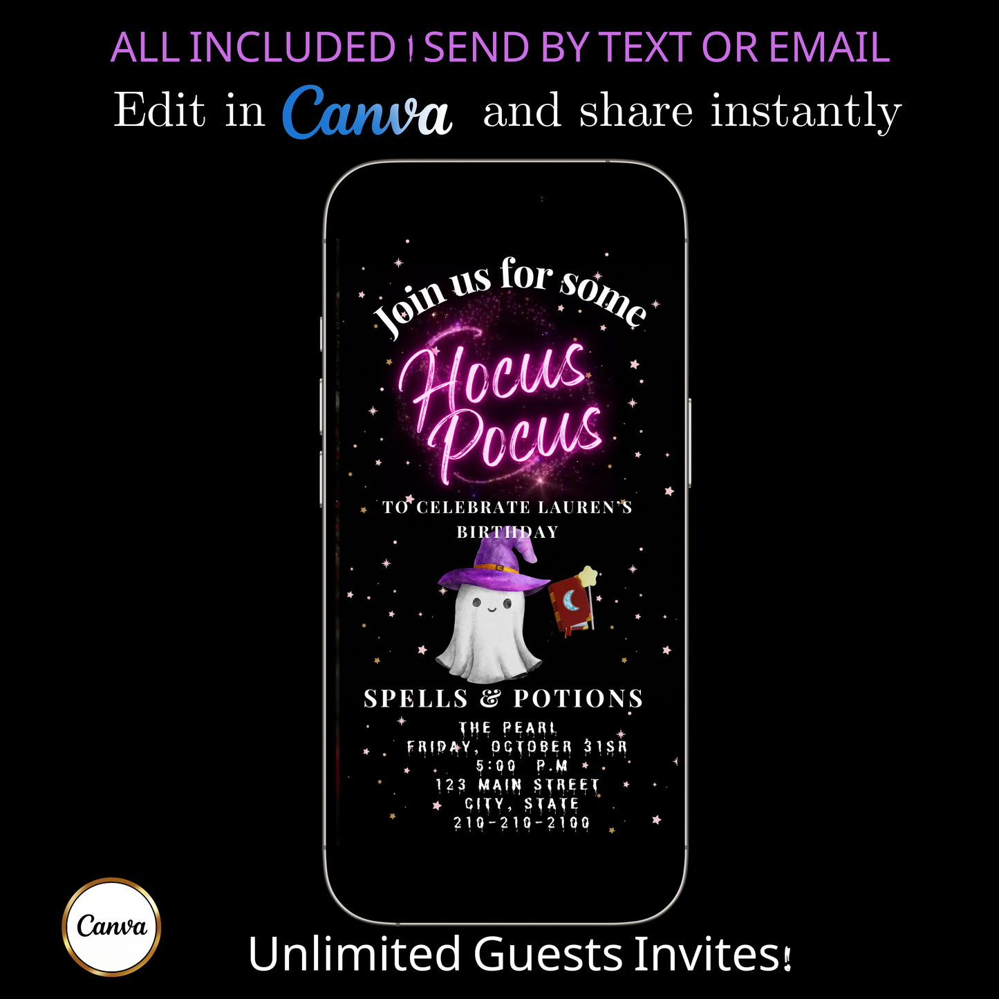 Halloween Video Invitation | Animated Halloween Digital Evite | Editable Canva Invite Template