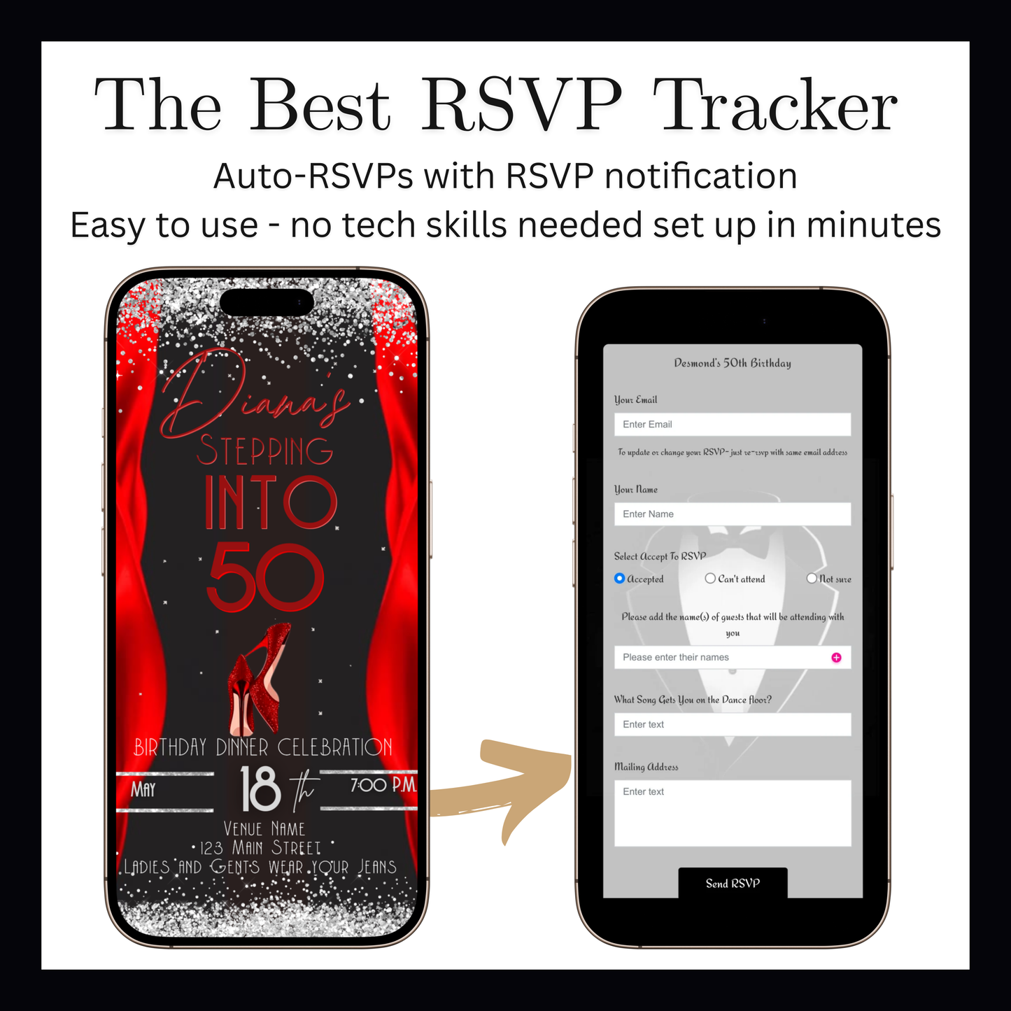 Stepping Into My Birthday Video Invite | Red Heel Birthday Digital Evite | Editable Canva Invite Template