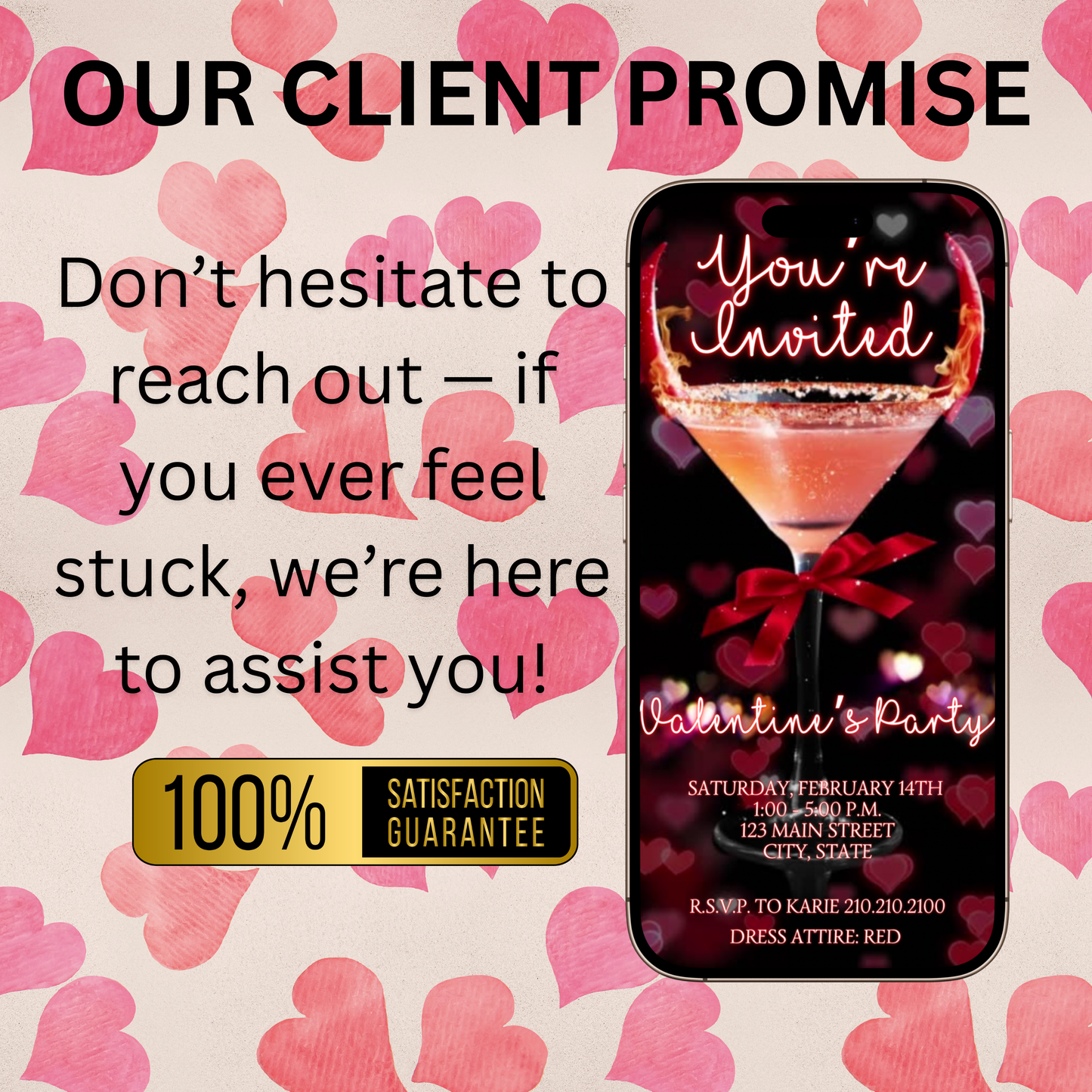 Valentines Cocktail Party Video Invitation | Digital Galentines Day Animated Invite | Editable Canva Evite Template