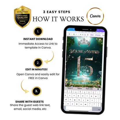 Enchanted Forest Quinceanera Video Invitation Princess and the frog Animated Invite Editable Canva Template Invite